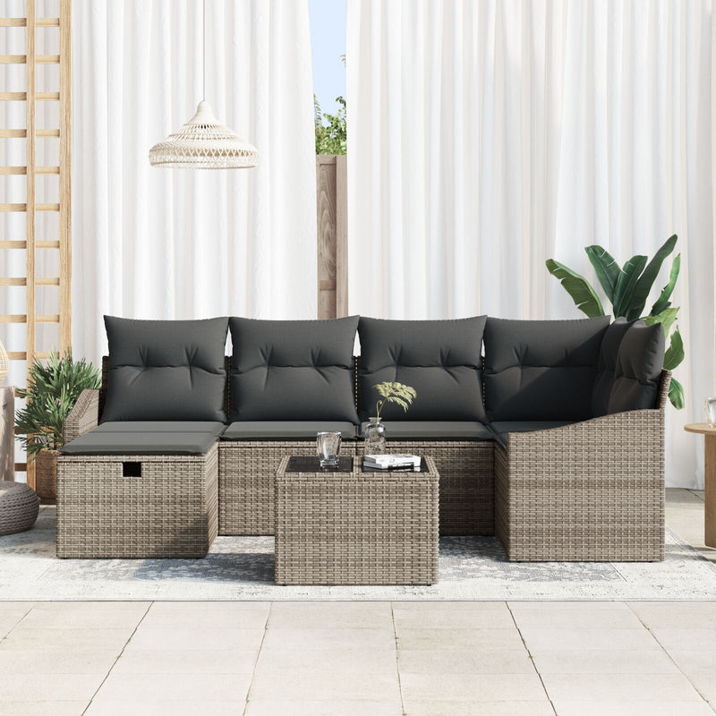 7 Piece Garden Sofa Set with Cushions Grey Poly Rattan