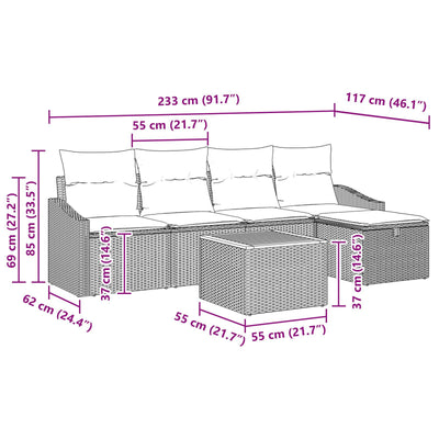 6 Piece Garden Sofa Set with Cushions Grey Poly Rattan
