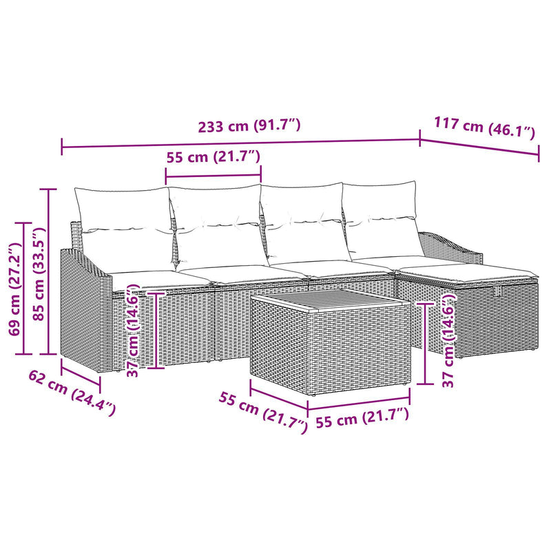 6 Piece Garden Sofa Set with Cushions Grey Poly Rattan
