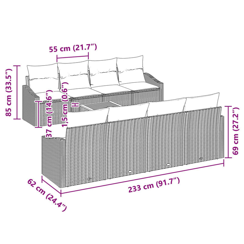 7 Piece Garden Sofa Set with Cushions Grey Poly Rattan Acacia
