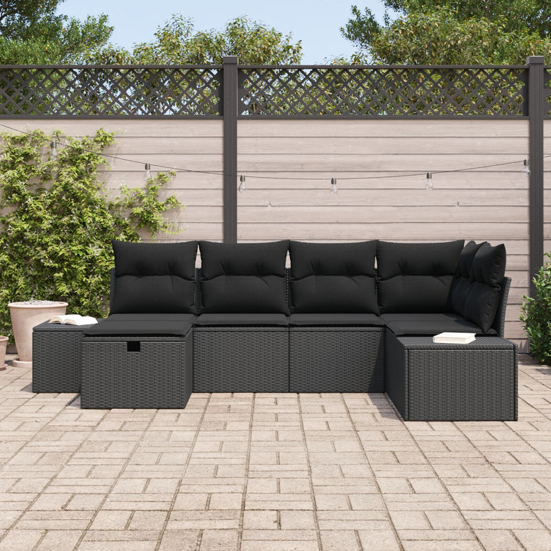 6 Piece Garden Sofa Set with Cushions Black Poly Rattan
