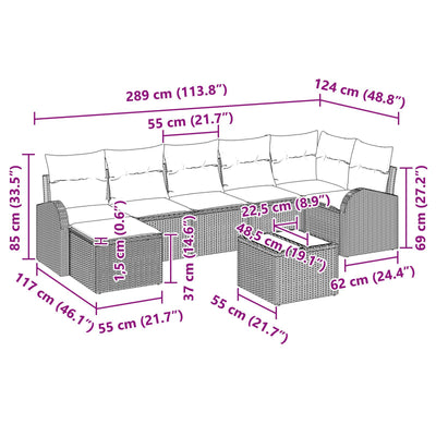 8 Piece Garden Sofa Set with Cushions Beige Poly Rattan