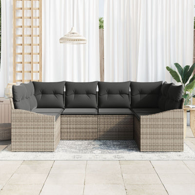 6 Piece Garden Sofa Set with Cushions Grey Poly Rattan