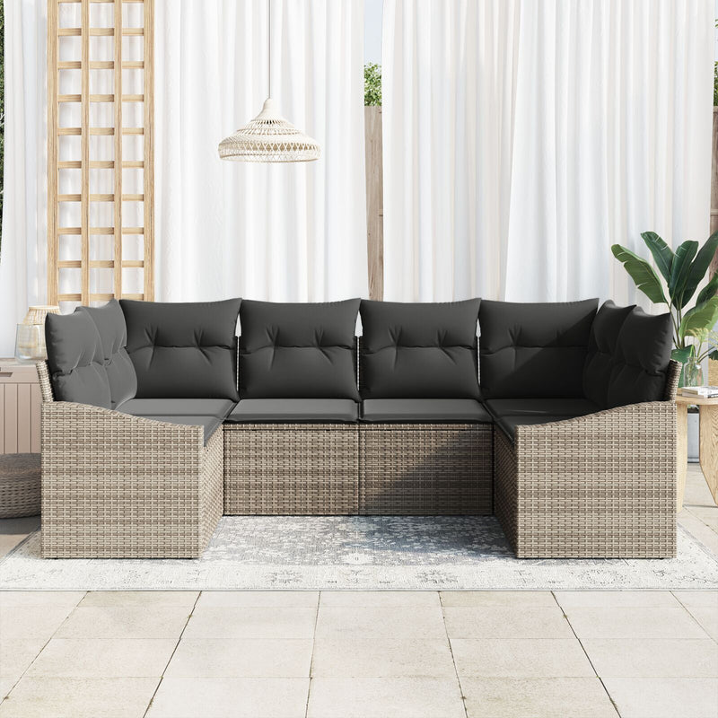 6 Piece Garden Sofa Set with Cushions Grey Poly Rattan