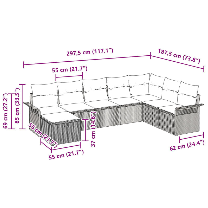 8 Piece Garden Sofa Set with Cushions Grey Poly Rattan