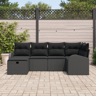 6 Piece Garden Sofa Set with Cushions Black Poly Rattan
