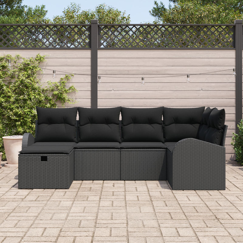 6 Piece Garden Sofa Set with Cushions Black Poly Rattan