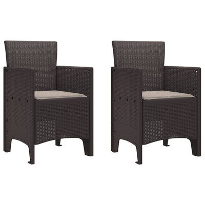 Garden Chairs with Cushions 2 pcs Brown Poly Rattan