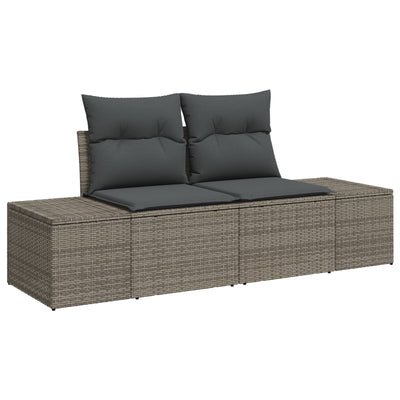5 Piece Garden Sofa Set with Cushions Grey Poly Rattan Acacia