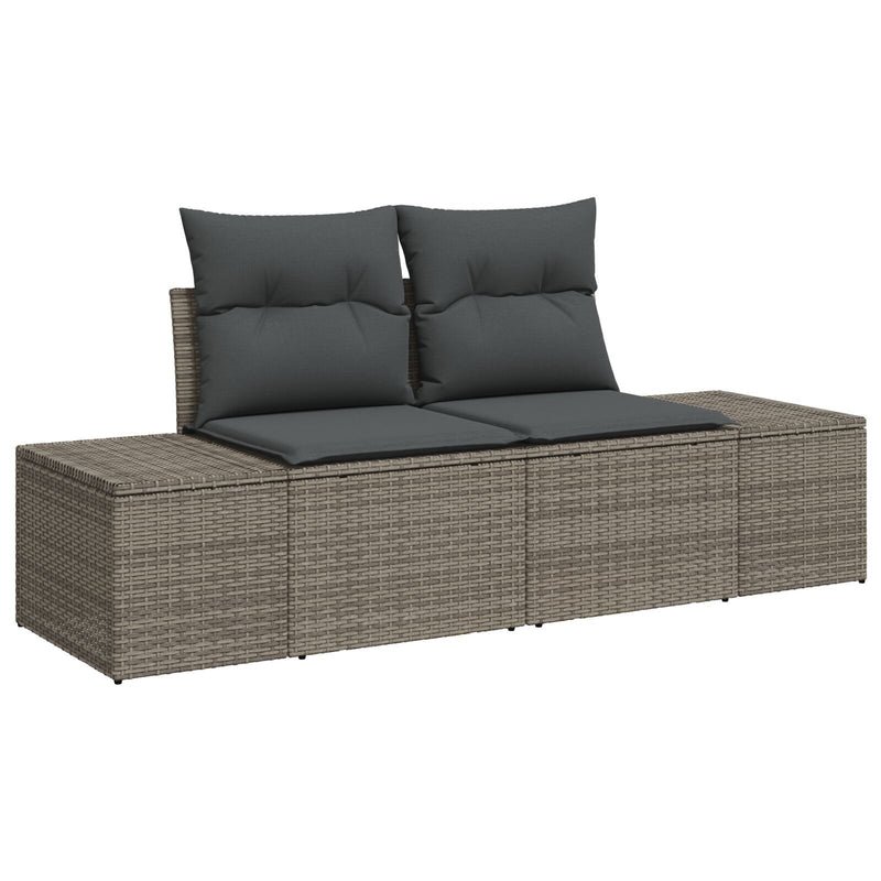 5 Piece Garden Sofa Set with Cushions Grey Poly Rattan Acacia