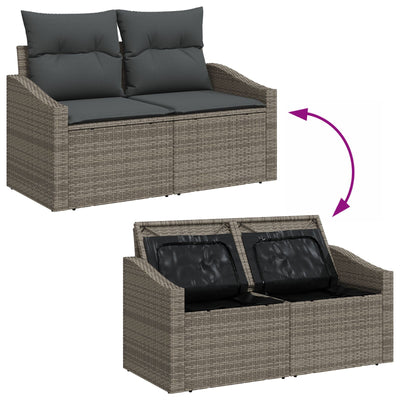 7 Piece Garden Sofa Set with Cushions Grey Poly Rattan Acacia
