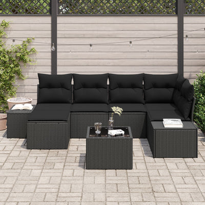 7 Piece Garden Sofa Set with Cushions Beige Poly Rattan