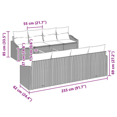 7 Piece Garden Sofa Set with Cushions Black Poly Rattan Acacia