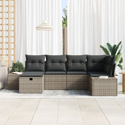 6 Piece Garden Sofa Set with Cushions Grey Poly Rattan