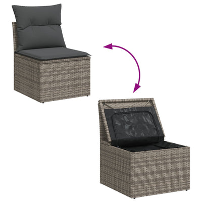 5 Piece Garden Sofa Set with Cushions Grey Poly Rattan