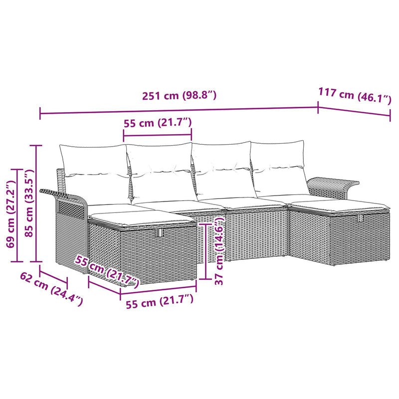 6 Piece Garden Sofa Set with Cushions Grey Poly Rattan