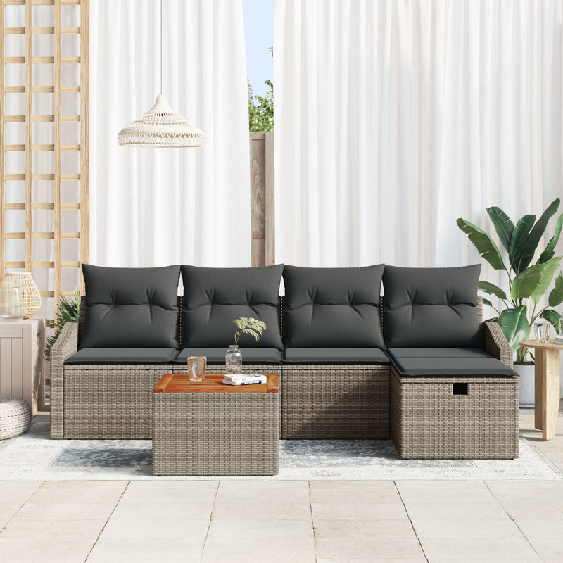 6 Piece Garden Sofa Set with Cushions Grey Poly Rattan