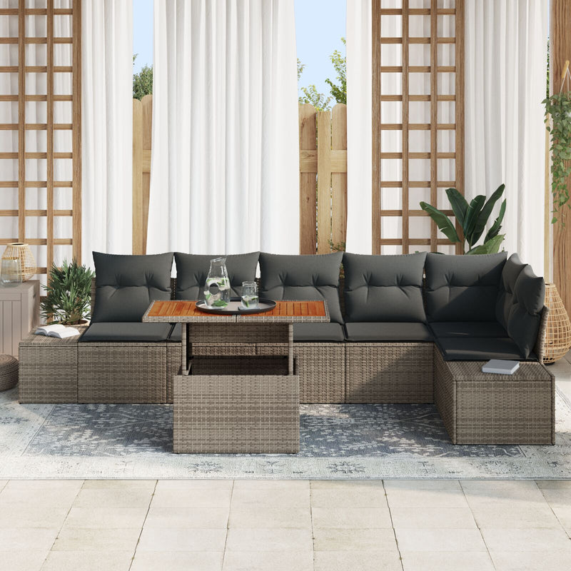 7 Piece Garden Sofa Set with Cushions Grey Poly Rattan