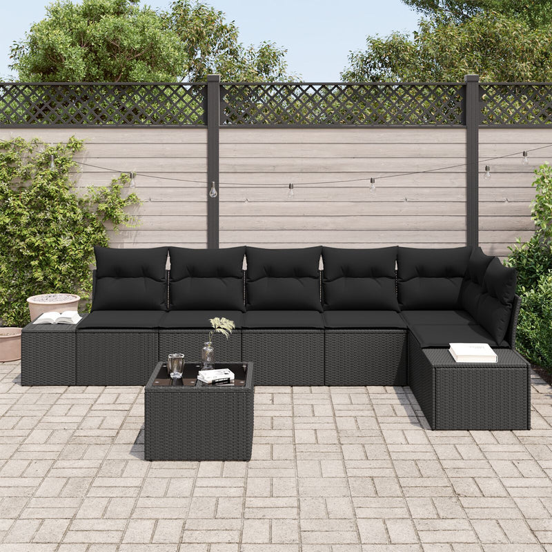 7 Piece Garden Sofa Set with Cushions Beige Poly Rattan