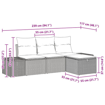4 Piece Garden Sofa Set with Cushions Black Poly Rattan