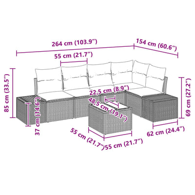 6 Piece Garden Sofa Set with Cushions Beige Poly Rattan