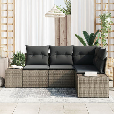 4 Piece Garden Sofa Set with Cushions Grey Poly Rattan