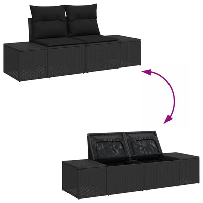 6 Piece Garden Sofa Set with Cushions Black Poly Rattan