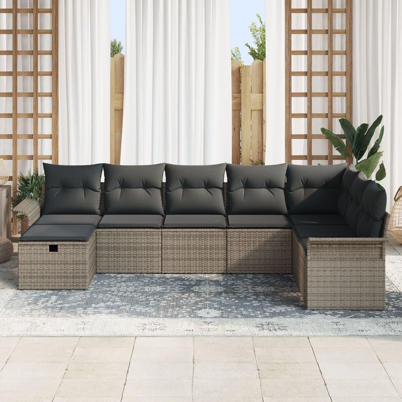 8 Piece Garden Sofa Set with Cushions Grey Poly Rattan