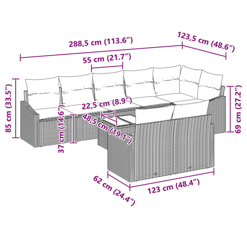 8 Piece Garden Sofa Set with Cushions Black Poly Rattan