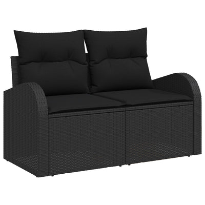 7 Piece Garden Sofa Set with Cushions Black Poly Rattan