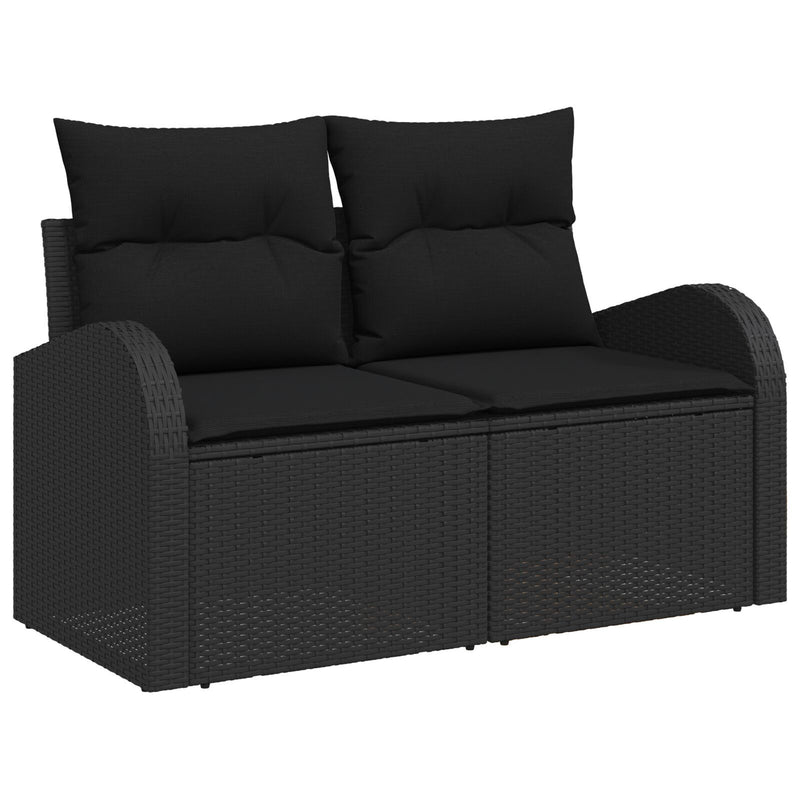 7 Piece Garden Sofa Set with Cushions Black Poly Rattan