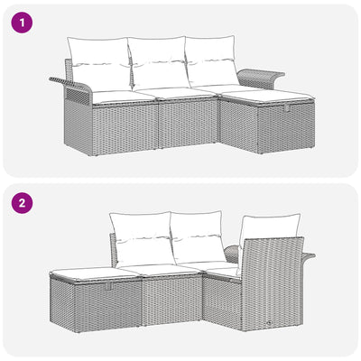 4 Piece Garden Sofa Set with Cushions Grey Poly Rattan