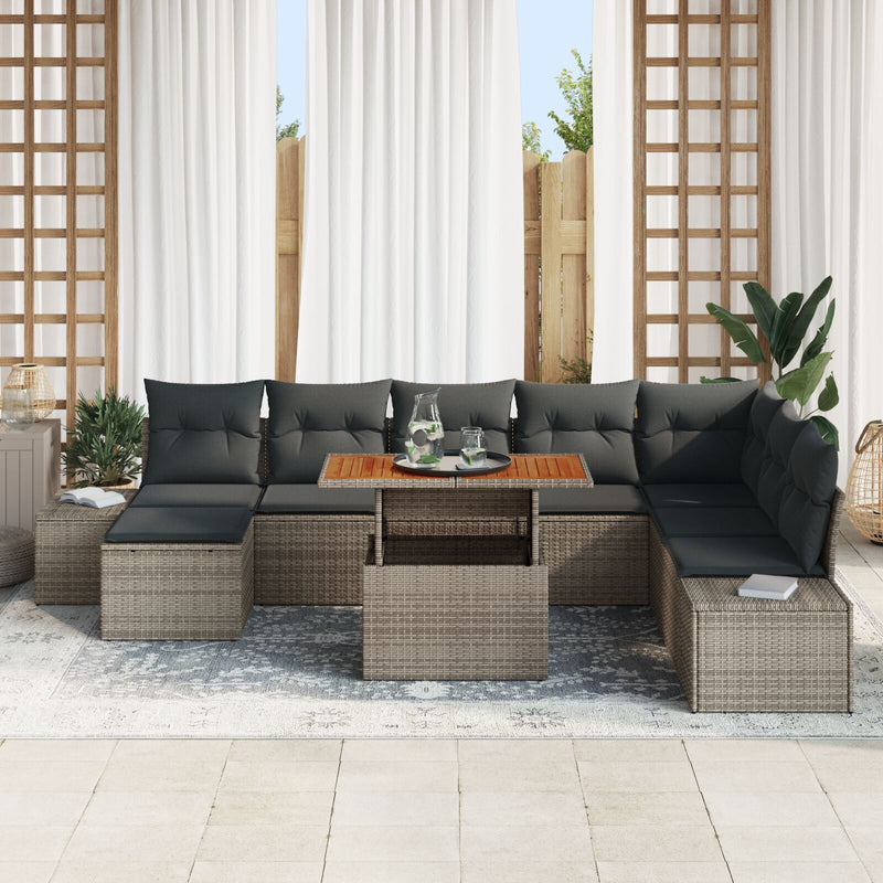 9 Piece Garden Sofa Set with Cushions Grey Poly Rattan