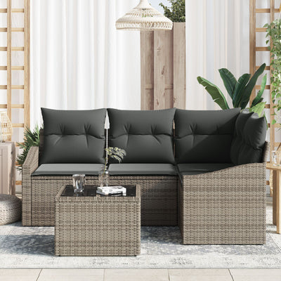 4 Piece Garden Sofa Set with Cushions Black Poly Rattan