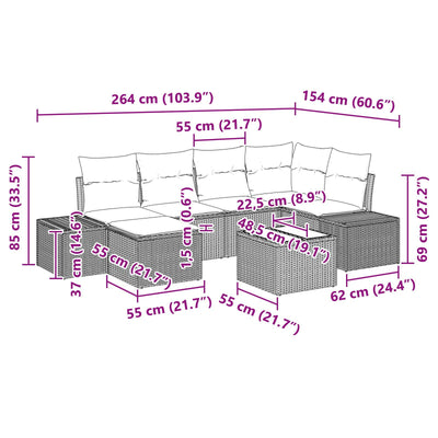 7 Piece Garden Sofa Set with Cushions Beige Poly Rattan