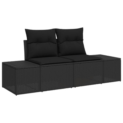6 Piece Garden Sofa Set with Cushions Black Poly Rattan