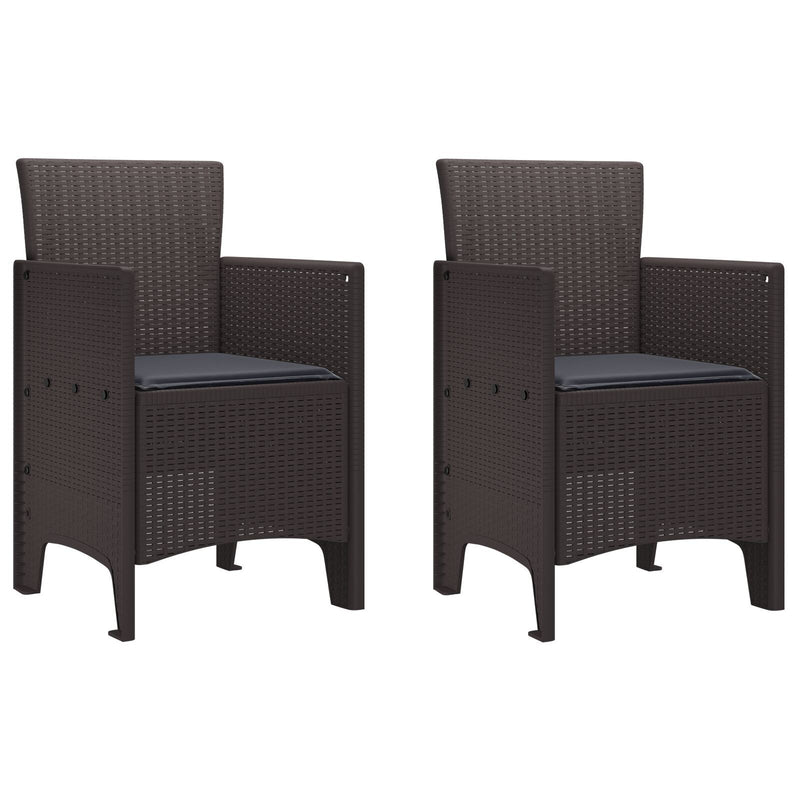 Garden Chairs with Cushions 2 pcs Brown Poly Rattan