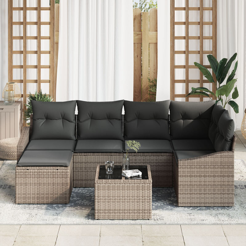 6 Piece Garden Sofa Set with Cushions Black Poly Rattan