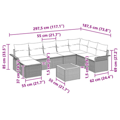 9 Piece Garden Sofa Set with Cushions Black Poly Rattan Acacia