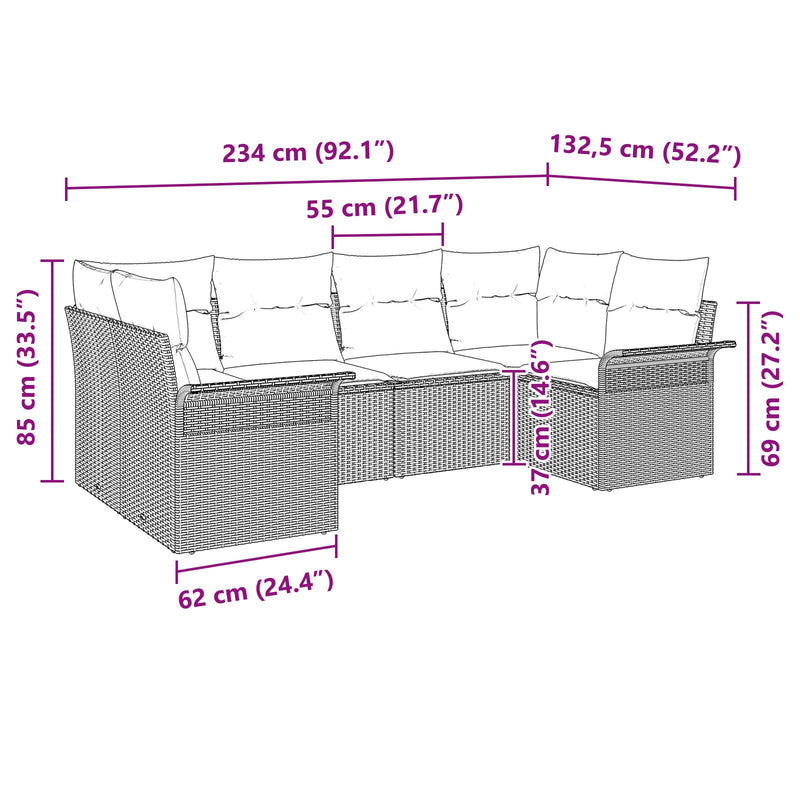 6 Piece Garden Sofa Set with Cushions Grey Poly Rattan
