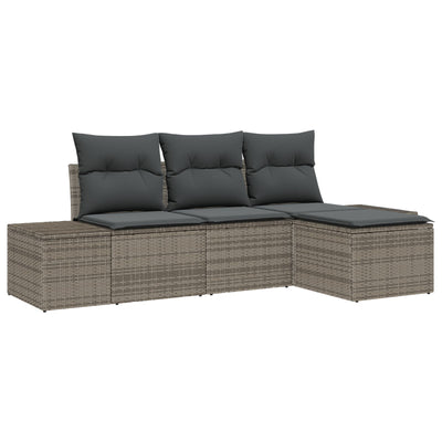 4 Piece Garden Sofa Set with Cushions Grey Poly Rattan