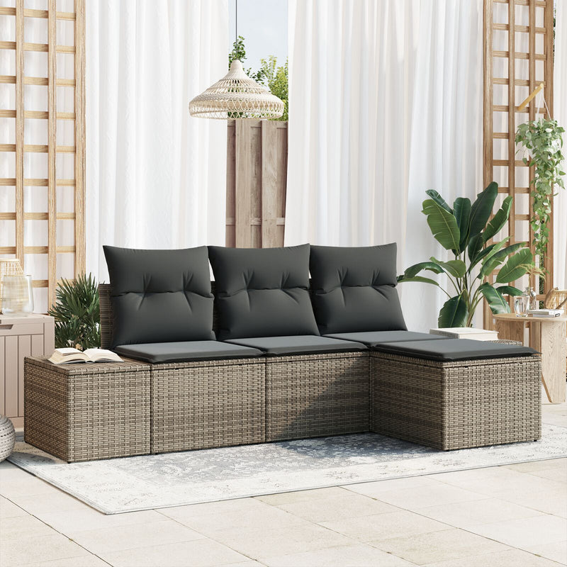 4 Piece Garden Sofa Set with Cushions Grey Poly Rattan