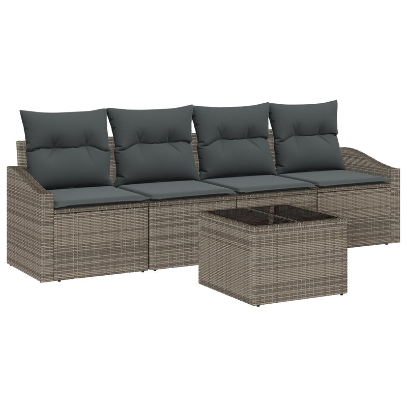 5 Piece Garden Sofa Set with Cushions Grey Poly Rattan