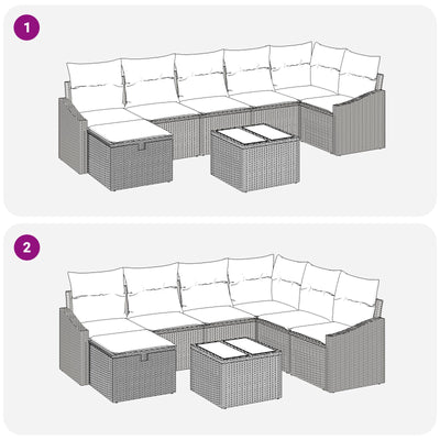 8 Piece Garden Sofa Set with Cushions Grey Poly Rattan