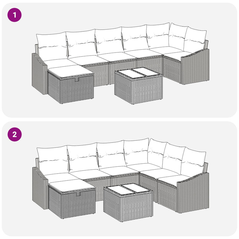 8 Piece Garden Sofa Set with Cushions Grey Poly Rattan