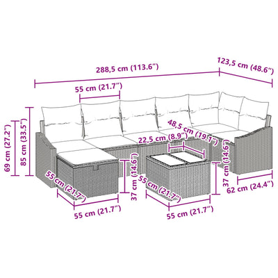 8 Piece Garden Sofa Set with Cushions Black Poly Rattan