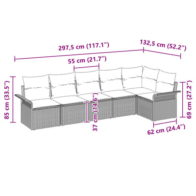 6 Piece Garden Sofa Set with Cushions Grey Poly Rattan