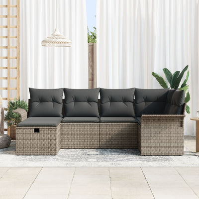 6 Piece Garden Sofa Set with Cushions Grey Poly Rattan