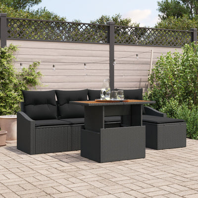 6 Piece Garden Sofa Set with Cushions Black Poly Rattan