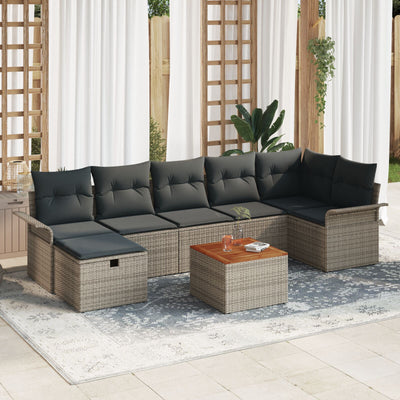 8 Piece Garden Sofa Set with Cushions Grey Poly Rattan